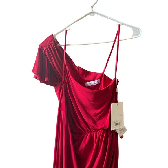 NWT 67858 Ieena for MacDuggal Red One shoulder faux wrap dress size 10 - Picture 5 of 13